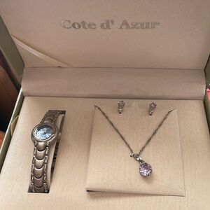 Vintage Cote D’ Azur Silver Quartz  Watch and a Set of Necklace